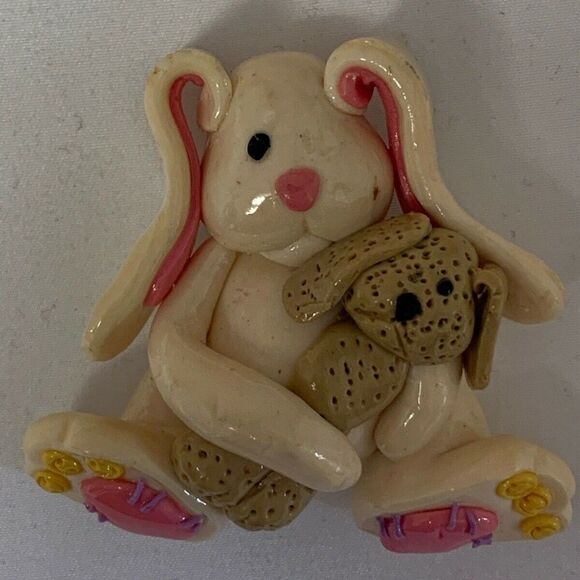 Vintage lot of 2 Easter Bunny Rabbit Brooch Pin - Picture 4 of 8